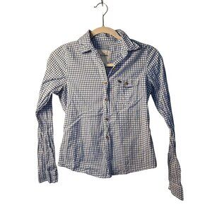 VTG Abercrombie NY Girls Large Blue White Plaid Shirt Long Sleeve Y2K Button Up